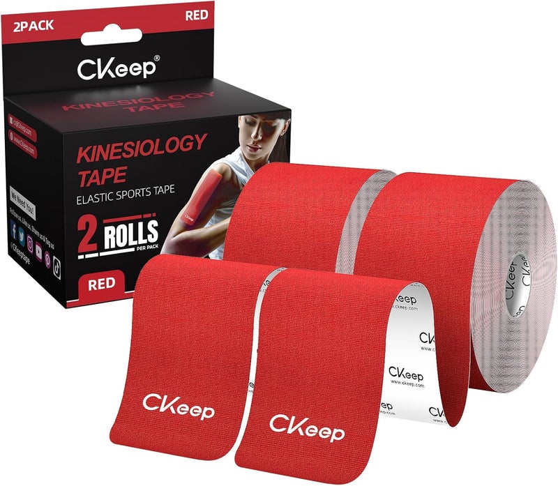 Ckeep Kinesiology Tape, Uncut 2 Rolls, Original Cotton Elastic Premium Athletic Tape,Latex Free Hypoallergenic, 2inch x 16ft, Red - Image 1